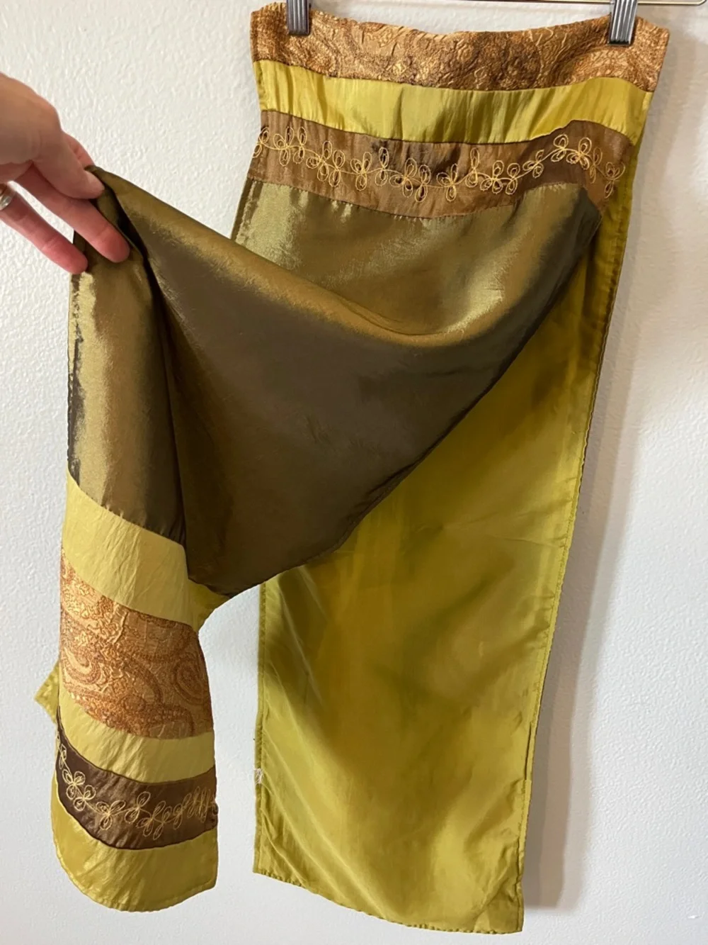 Silk Blend Olive and Gold Long Scarf Wrap
